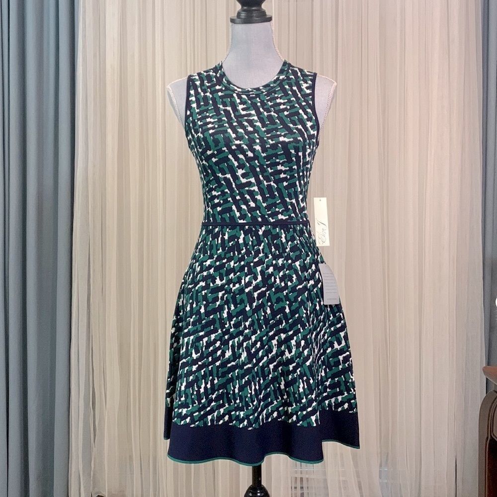ELIZA J Abstract Geometric Pattern Sleeveless Fit & Flare Sweater Dress 
 sz PS